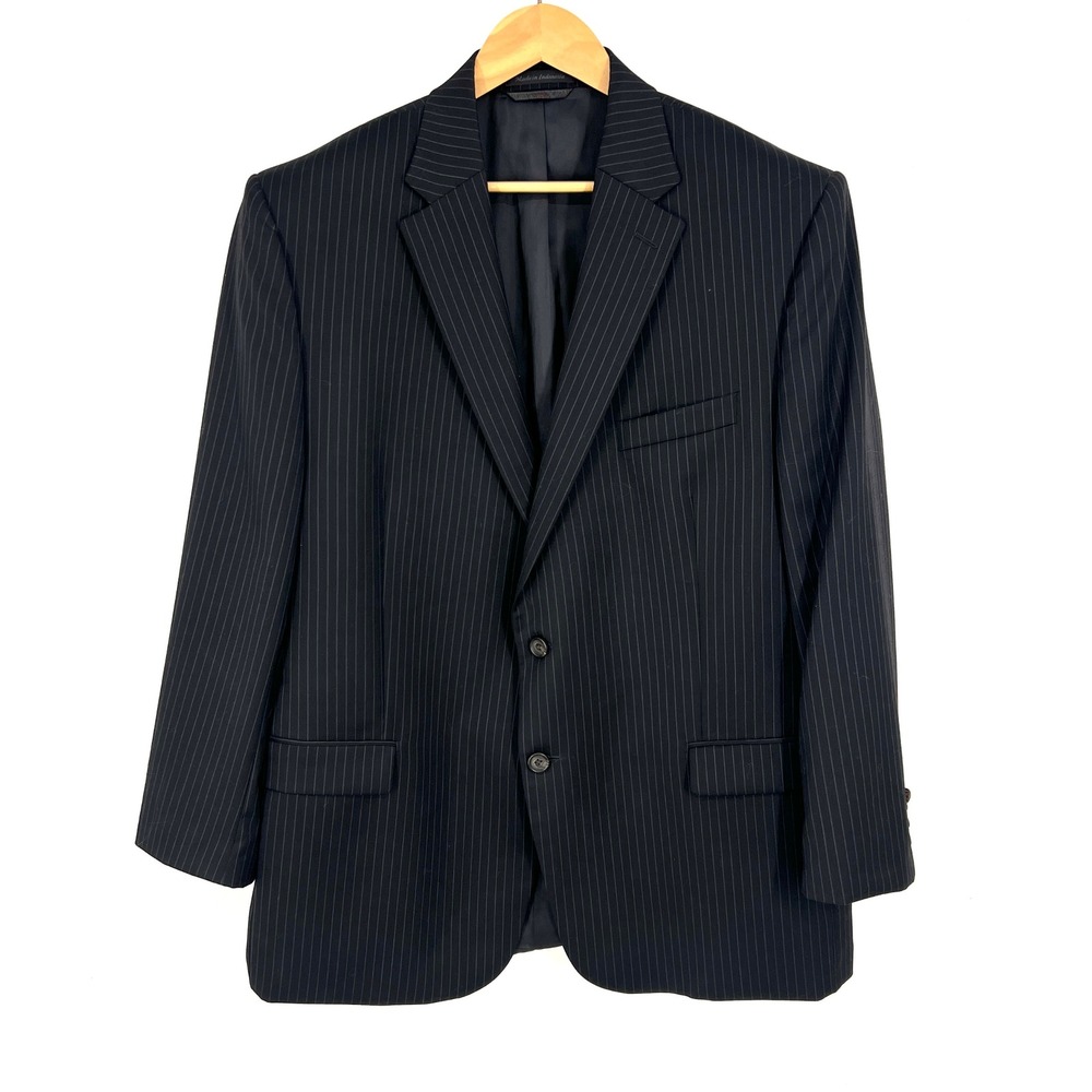 Lauren Ralph Lauren Mens 46R Wool Pinstripe Blazer Black 2 Button Sport Coat